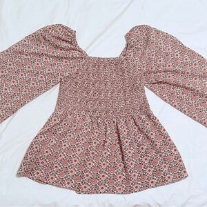 MIMI & DAPHNE Floral Boho Peasant Top Smocked Bodice Balloon Sleeve XS